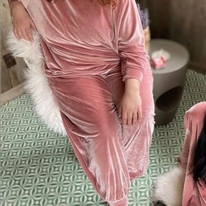 Red Sky Velvet Joggers in Rose (M)